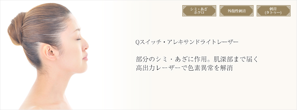 部分のシミ・あざに作用。肌深部まで届く高出力レーザーで色素異常を解消